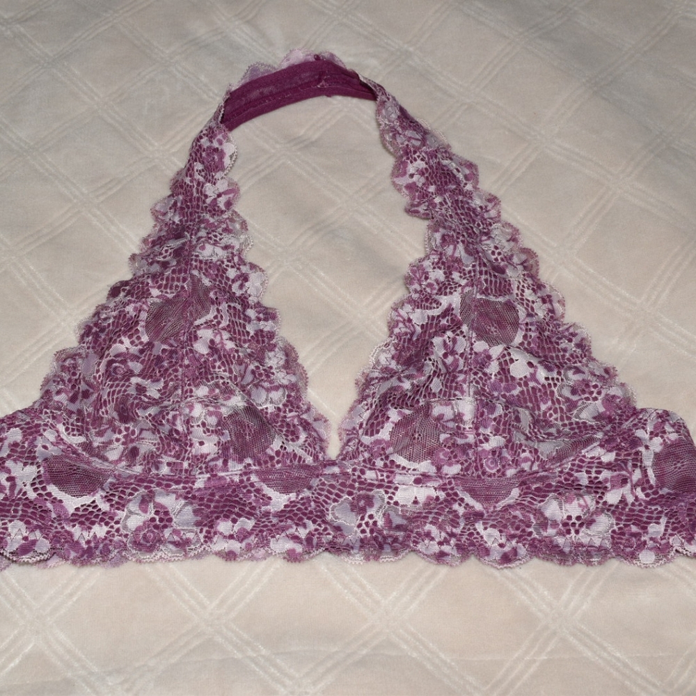 Free People Purple Floral Lace Halter Bralette